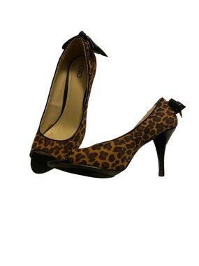 Cato Leopard-Print Peep-Toe Heels with Black Bow